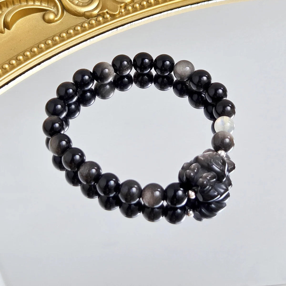 Enchanted Power – Silver Sheen Obsidian and Nine-Tailed Fox Charm Bracelet