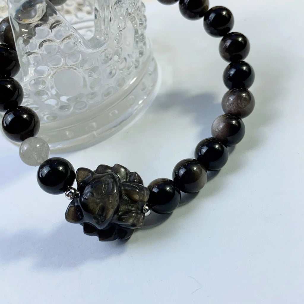 Enchanted Power – Silver Sheen Obsidian and Nine-Tailed Fox Charm Bracelet