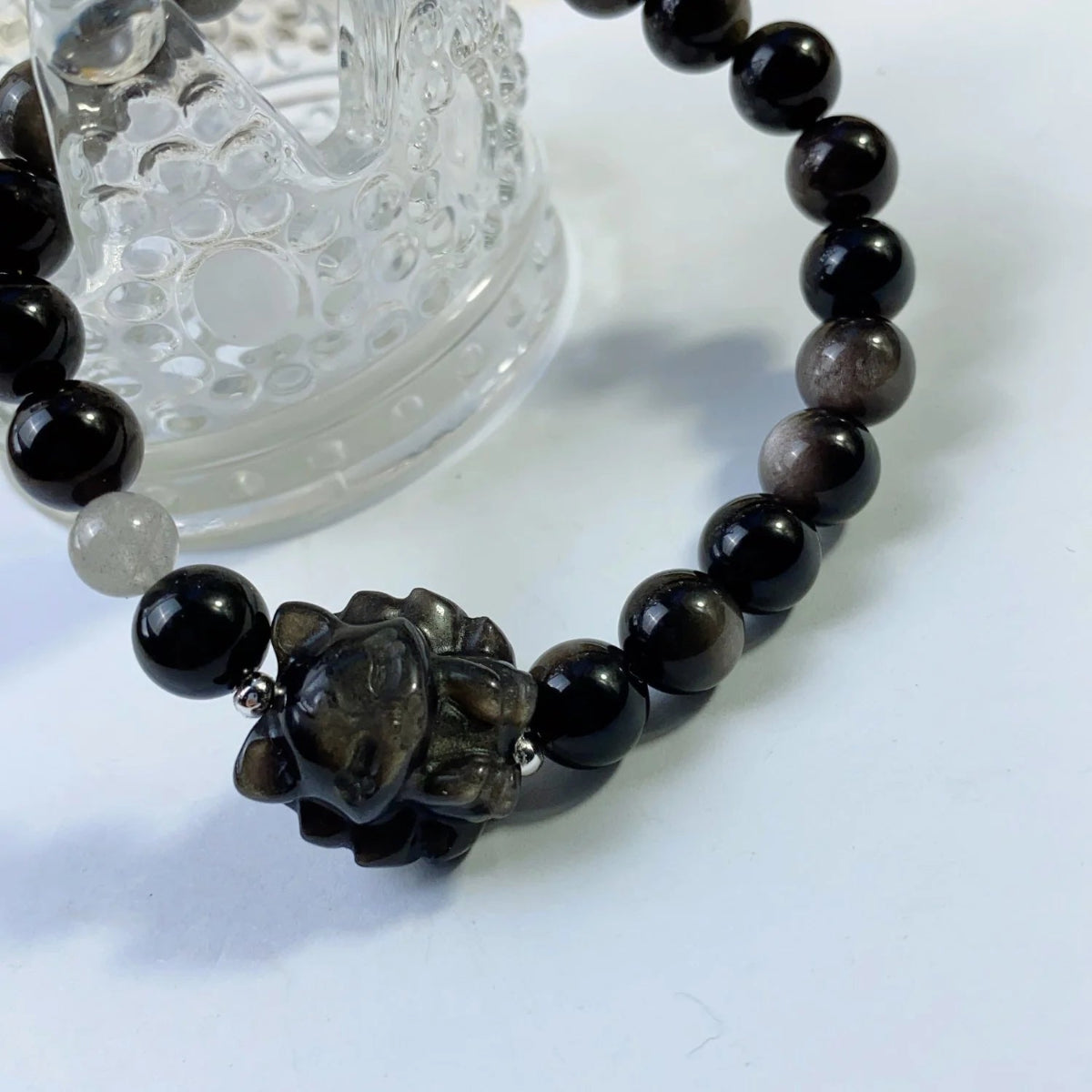 Enchanted Power – Silver Sheen Obsidian and Nine-Tailed Fox Charm Bracelet