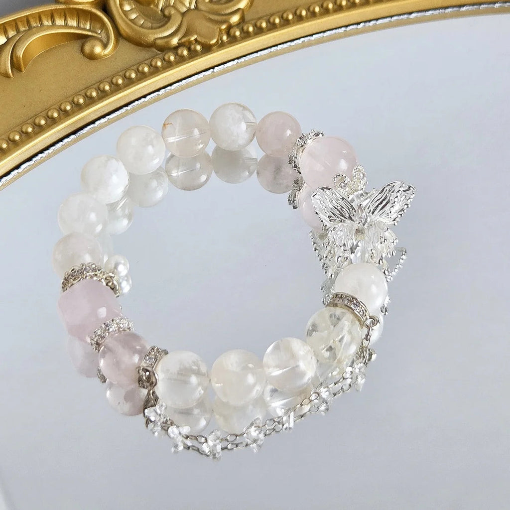 Dreamy Frost – Snowflake Phantom Quartz & Rose Quartz Bracelet