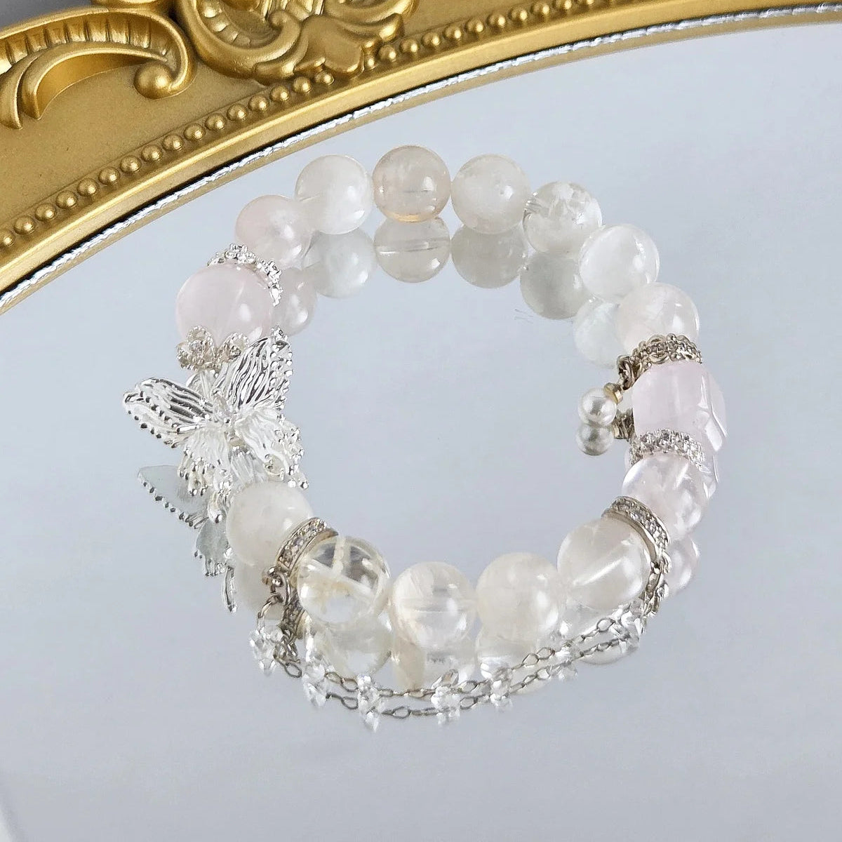 Dreamy Frost – Snowflake Phantom Quartz & Rose Quartz Bracelet