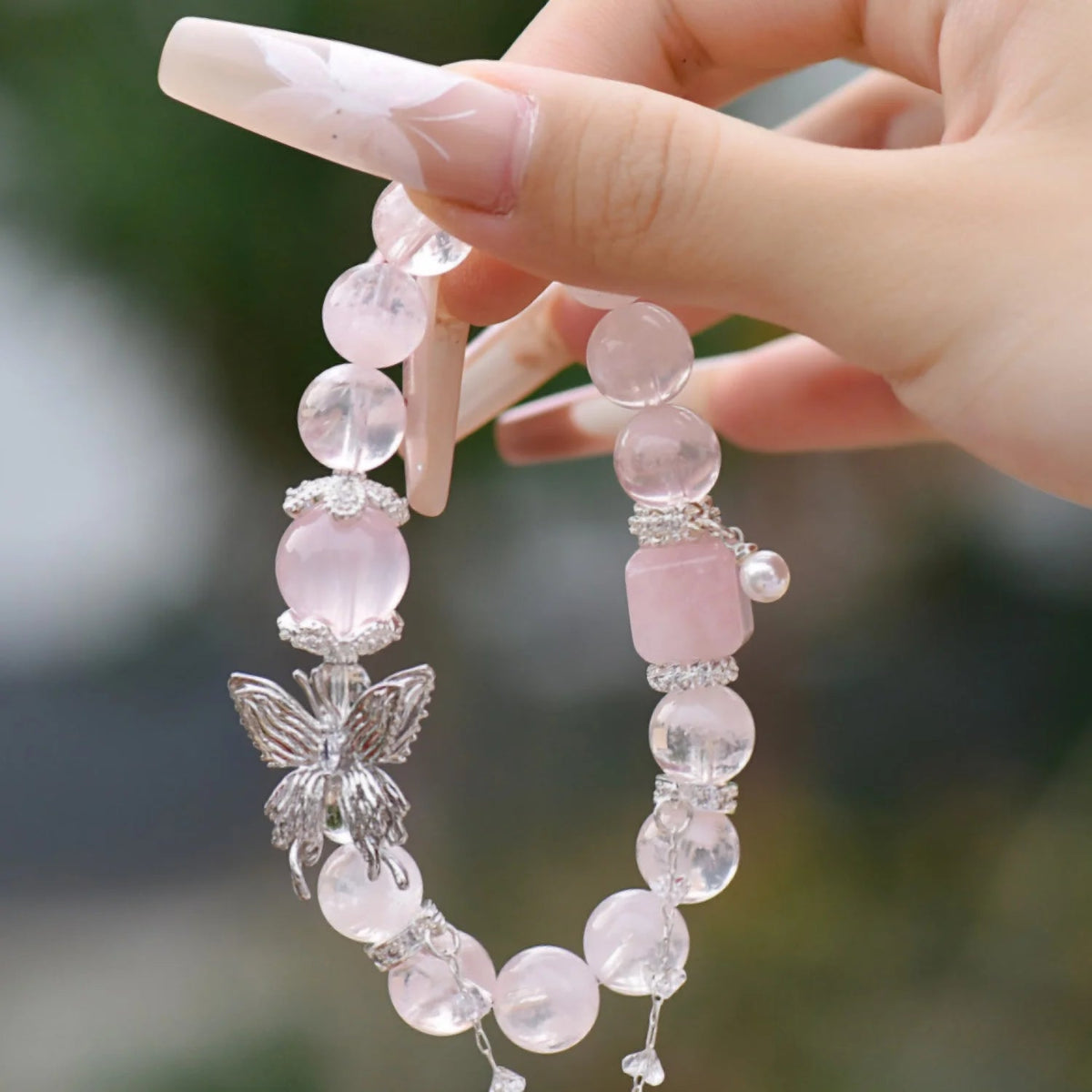 Dreamy Frost – Snowflake Phantom Quartz & Rose Quartz Bracelet