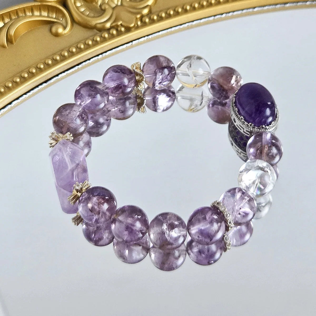 Tranquil Harmony – Amethyst & Clear Quartz Healing Bracelet
