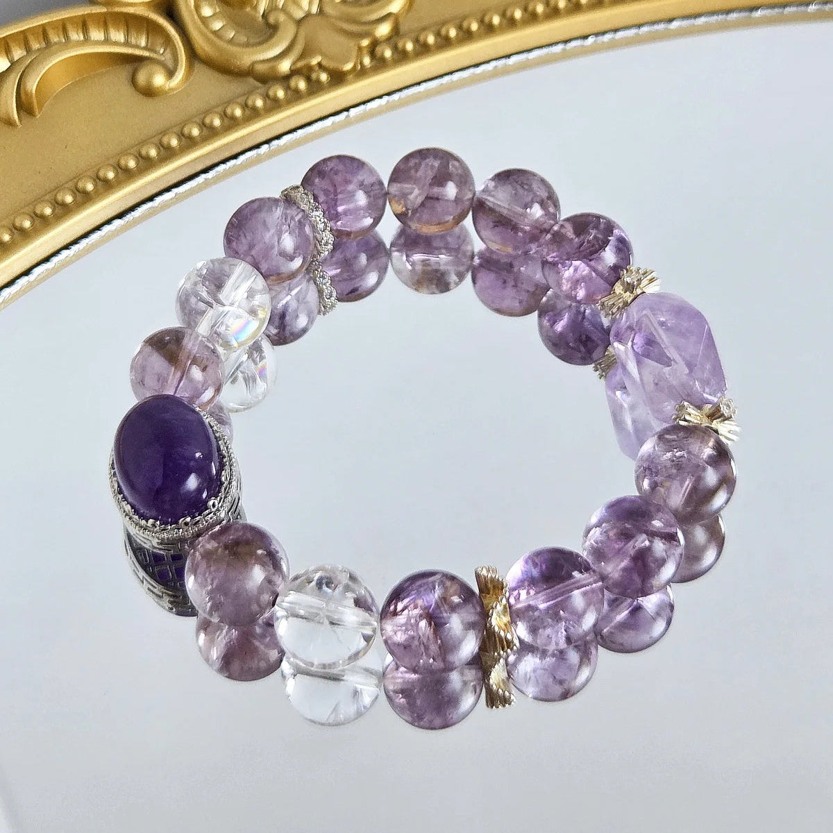 Tranquil Harmony – Amethyst & Clear Quartz Healing Bracelet