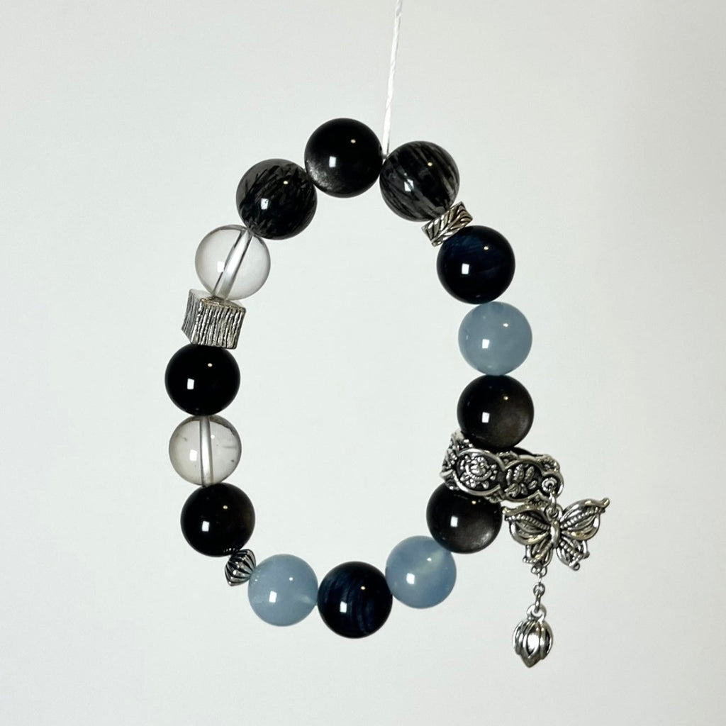 Obsidian & Aquamarine Bracelet | Protection & Calm Sea Energy