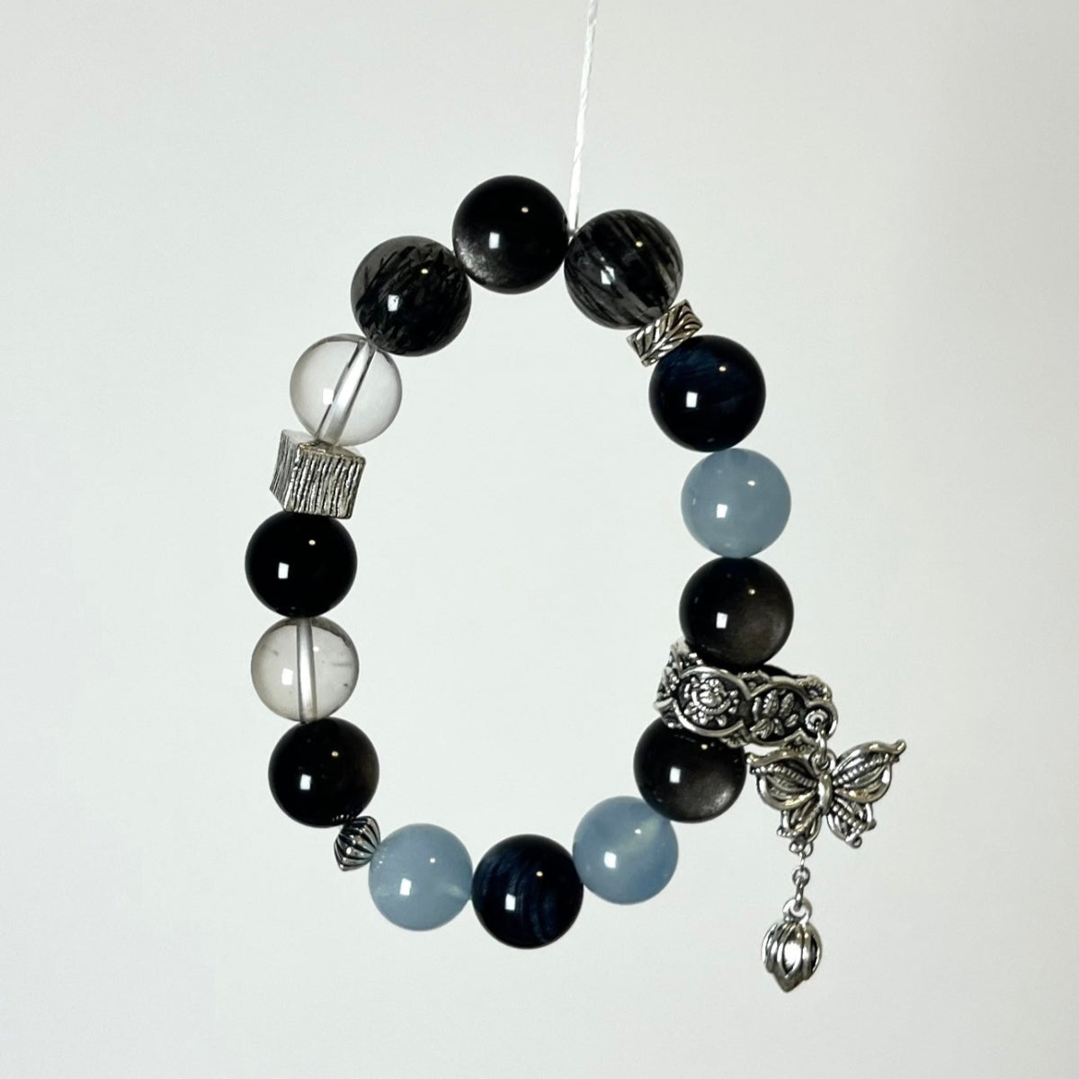 Obsidian & Aquamarine Bracelet | Protection & Calm Sea Energy