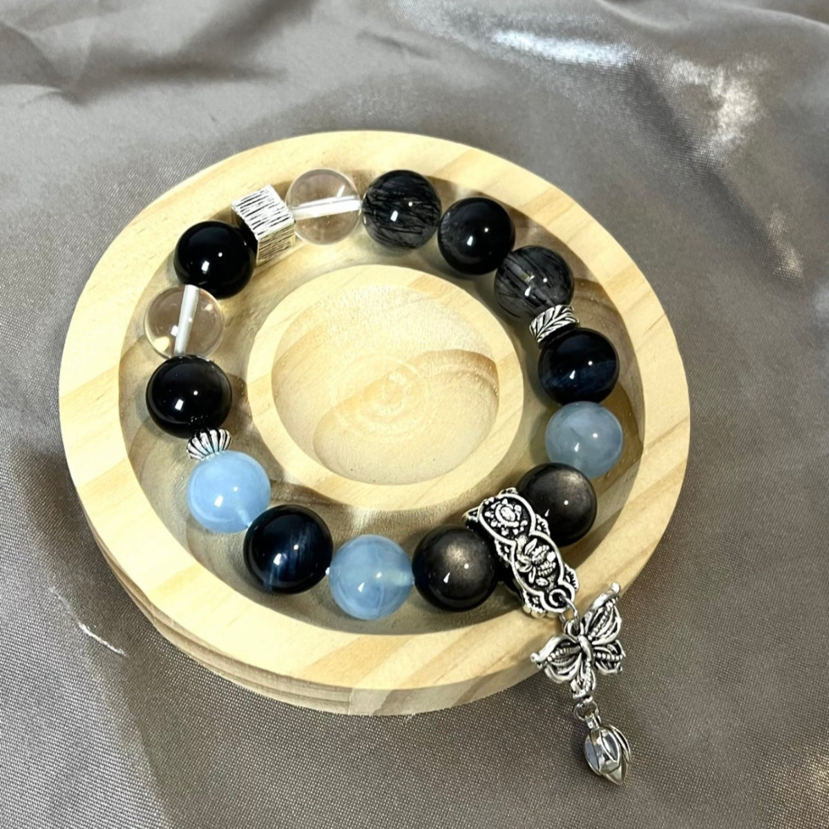 Obsidian & Aquamarine Bracelet | Protection & Calm Sea Energy