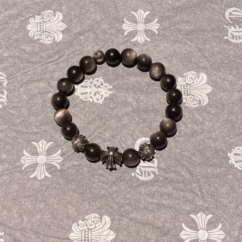 Obsidian Cross Bracelet | Protection & Faith