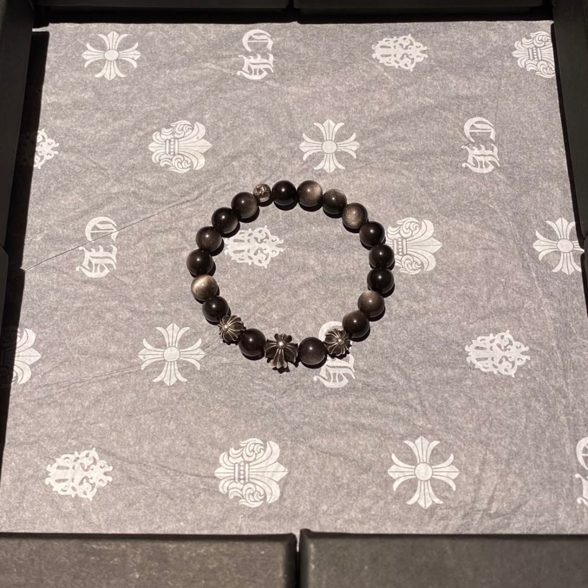 Obsidian Cross Bracelet | Protection & Faith