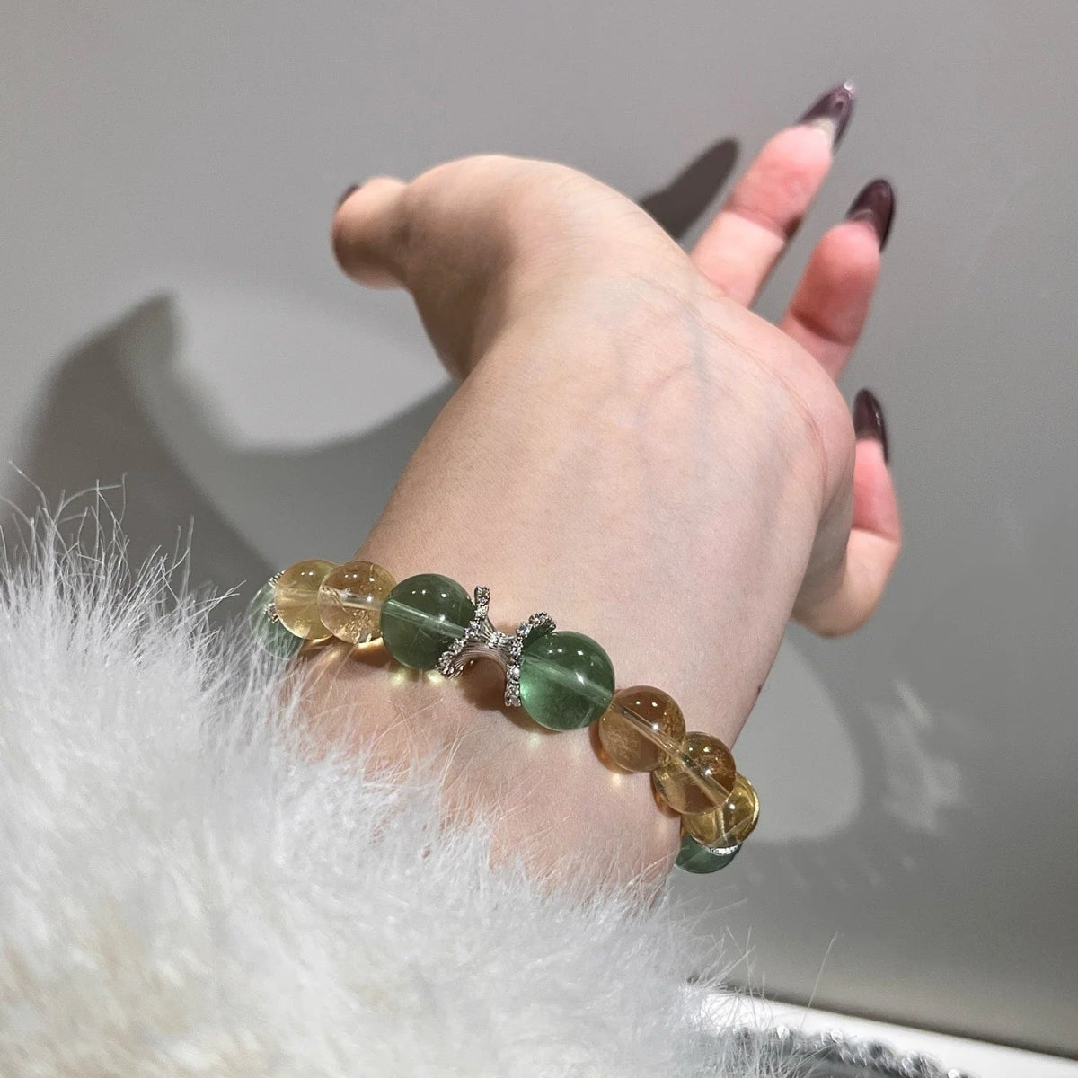 Citrus Mist – Lemon Citrine, Green Fluorite & Prehnite Box Bead Bracelet