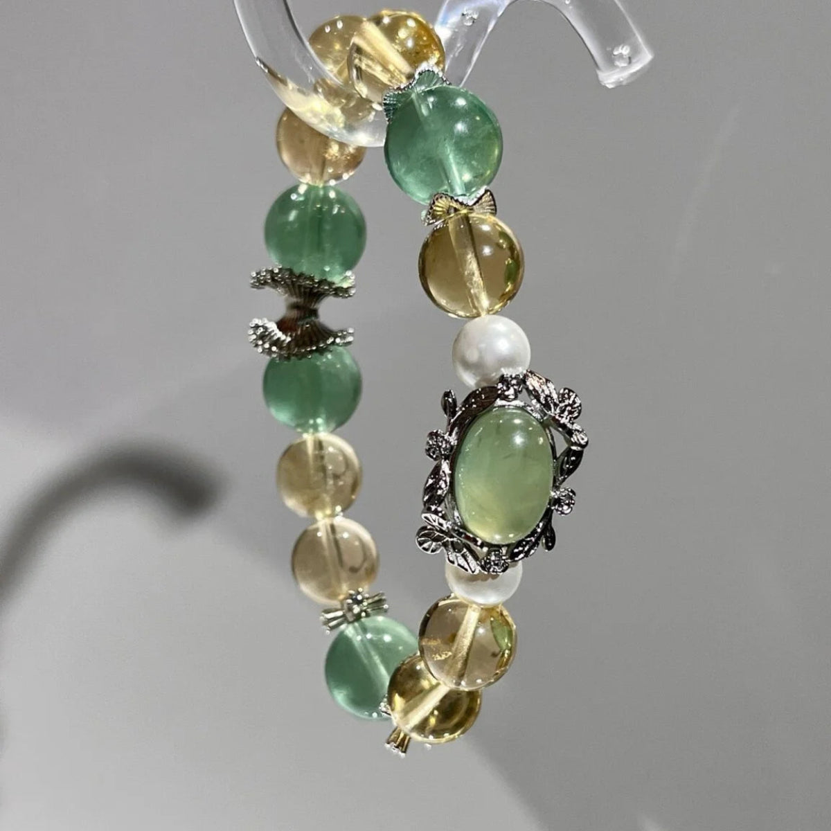 Citrus Mist – Lemon Citrine, Green Fluorite & Prehnite Box Bead Bracelet
