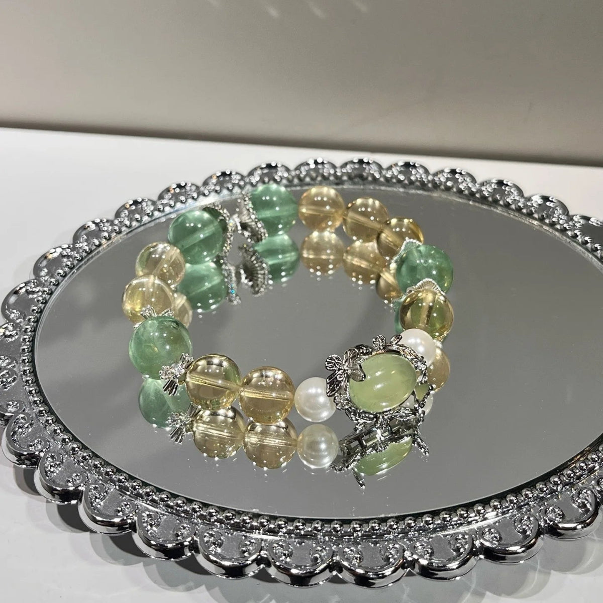 Citrus Mist – Lemon Citrine, Green Fluorite & Prehnite Box Bead Bracelet