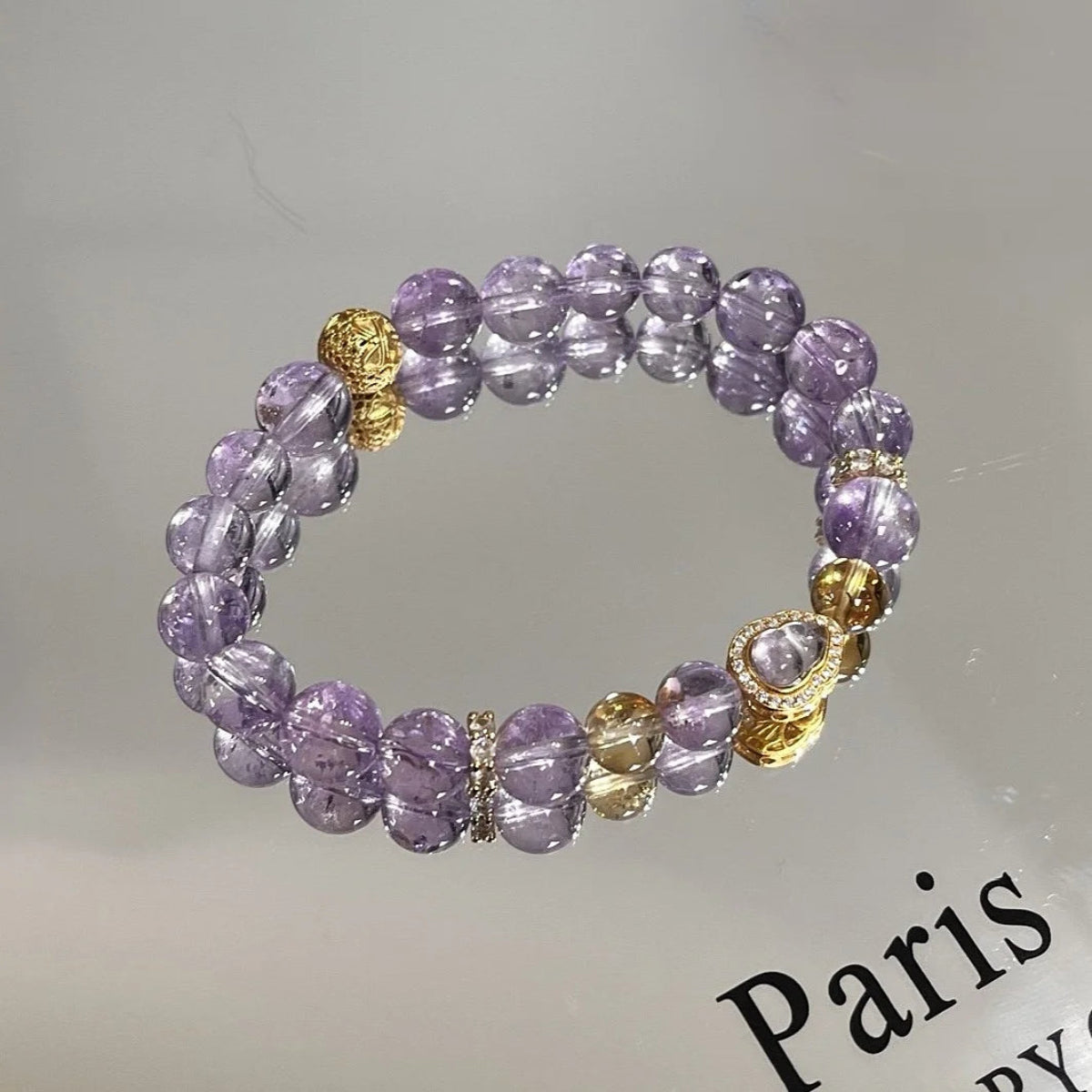 Golden Harmony – Bolivian Amethyst & Citrine Bracelet with Amethyst Gourd Charm