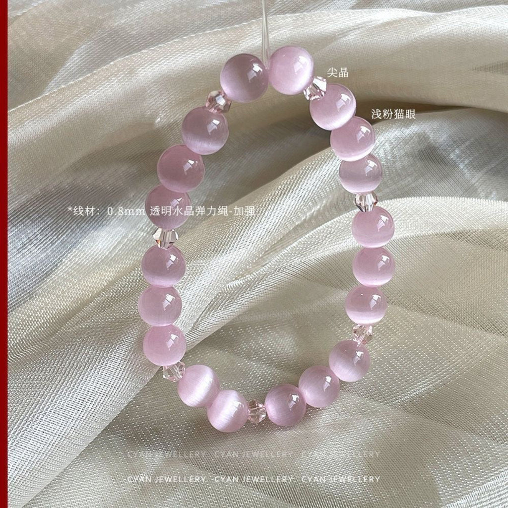 Pink Blossom – Natural Pink Cat’s Eye Gemstone Bracelet (Ice Type)