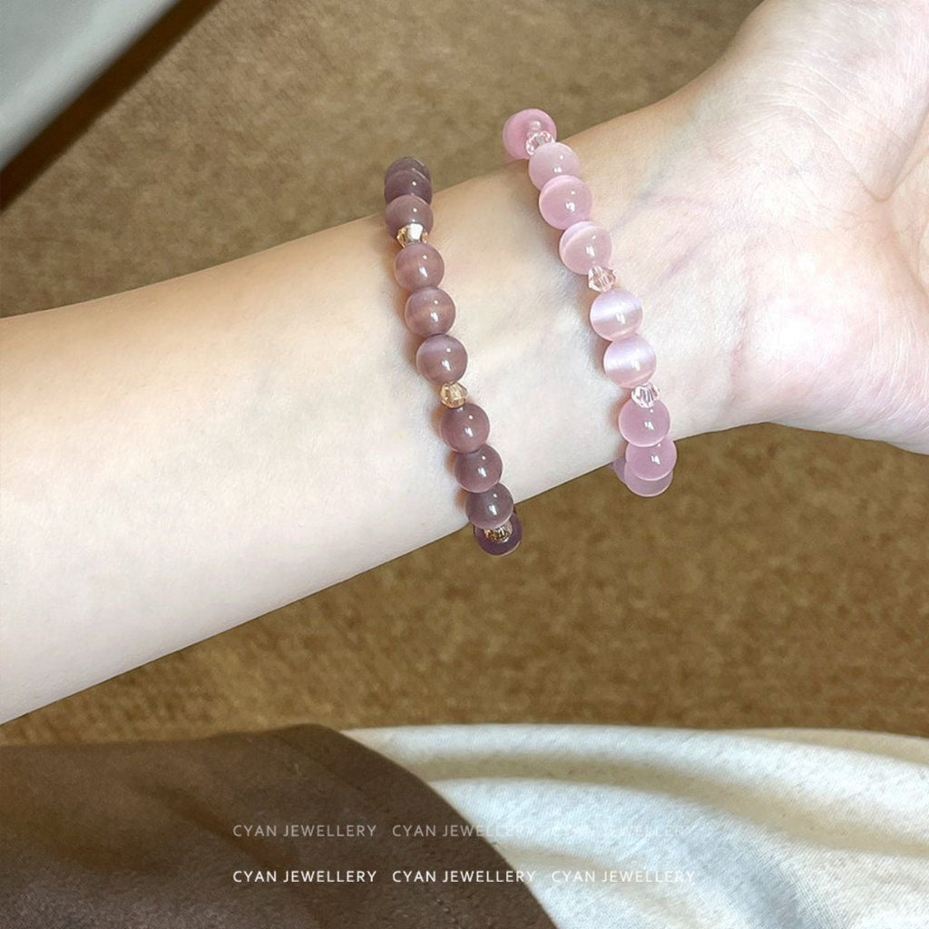 Pink Blossom – Natural Pink Cat’s Eye Gemstone Bracelet (Ice Type)