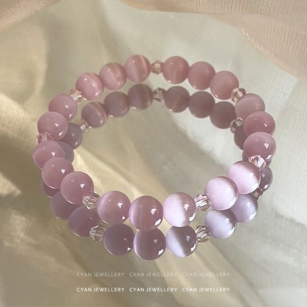 Pink Blossom – Natural Pink Cat’s Eye Gemstone Bracelet (Ice Type)