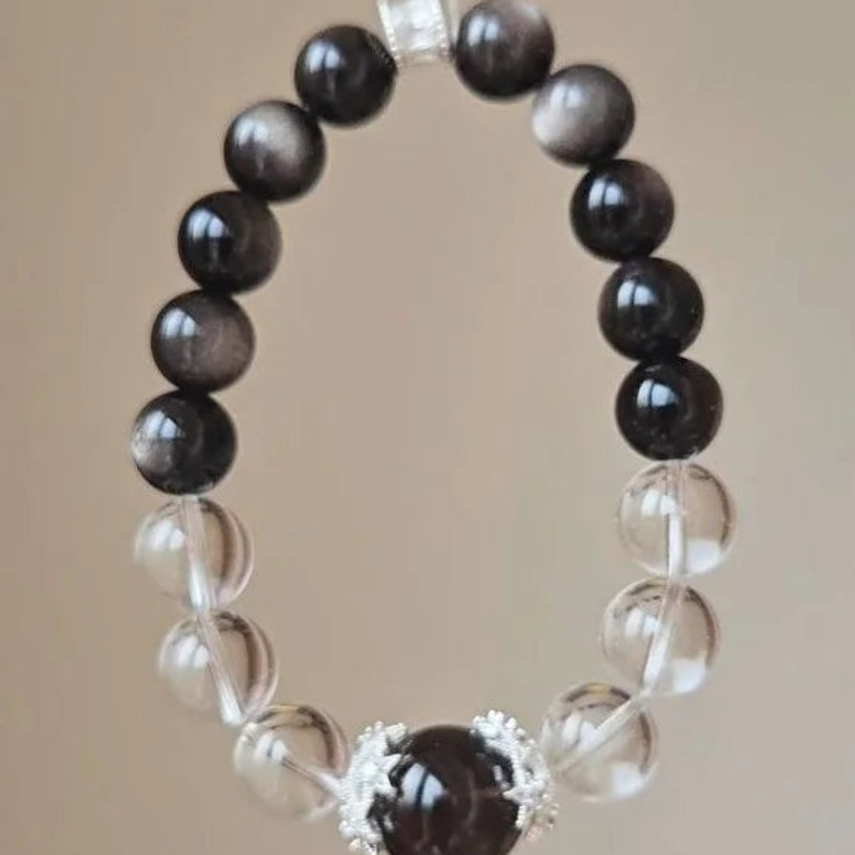 Timeless Balance – Clear Quartz, Smoky Quartz & Silver Sheen Obsidian Bracelet