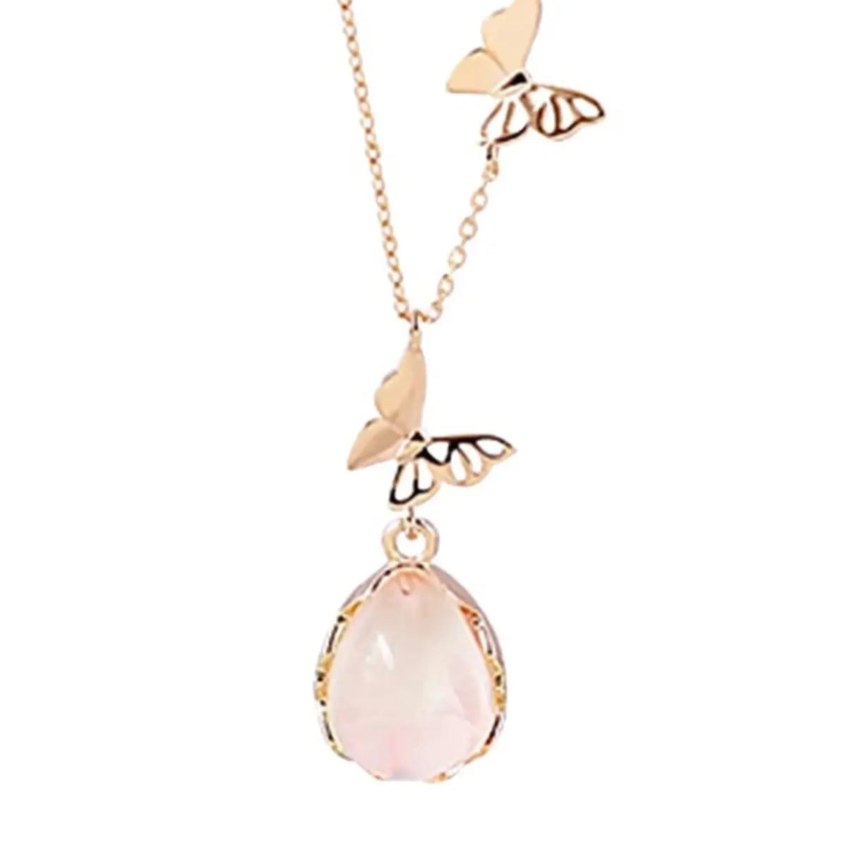 Fairy Grace – Adjustable Rose Quartz Necklace with Dancing Butterflies