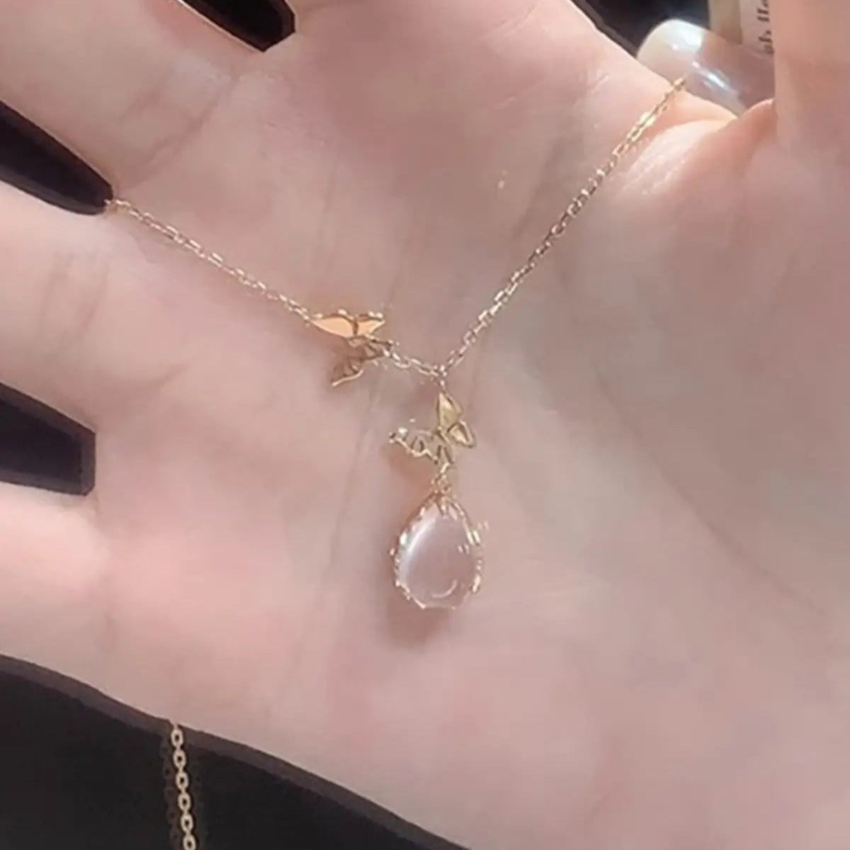 Fairy Grace – Adjustable Rose Quartz Necklace with Dancing Butterflies