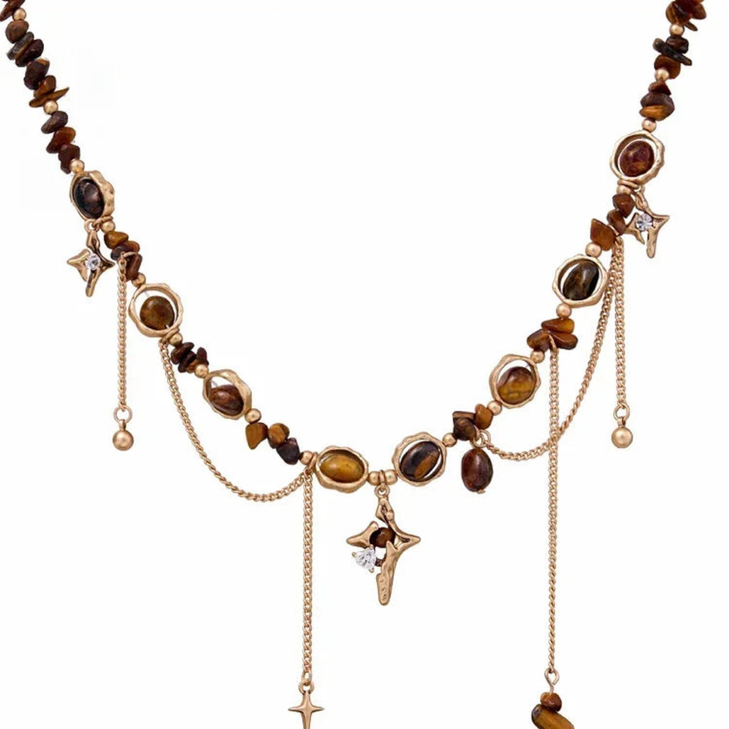 Guardian Star – Tiger’s Eye & Zircon Pentagram Necklace for Strength & Protection