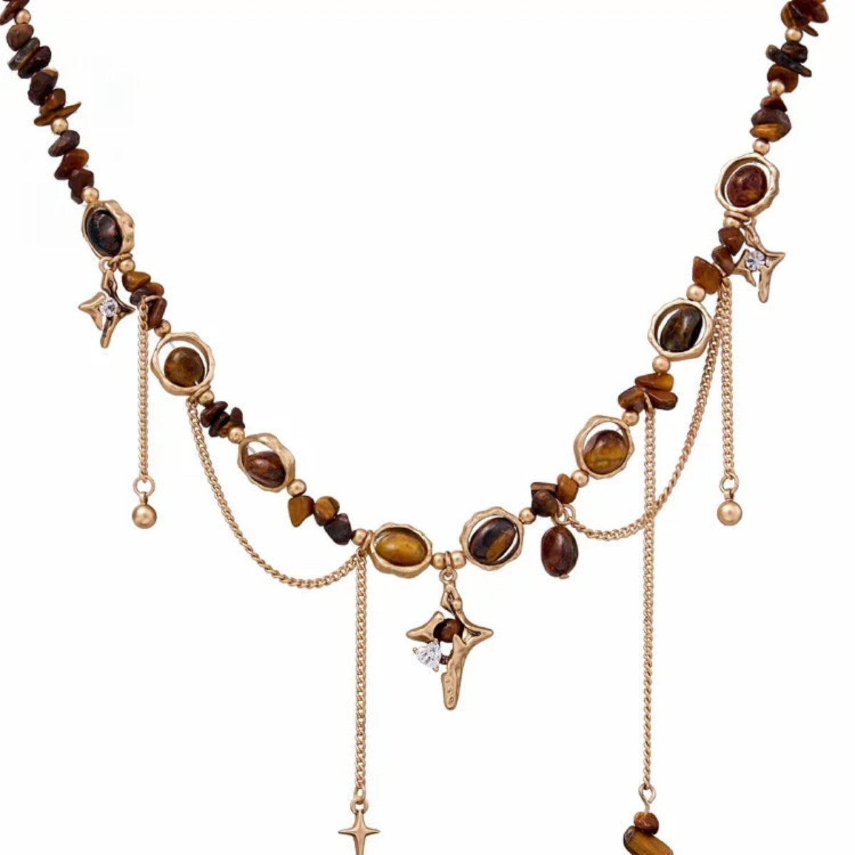 Guardian Star – Tiger’s Eye & Zircon Pentagram Necklace for Strength & Protection
