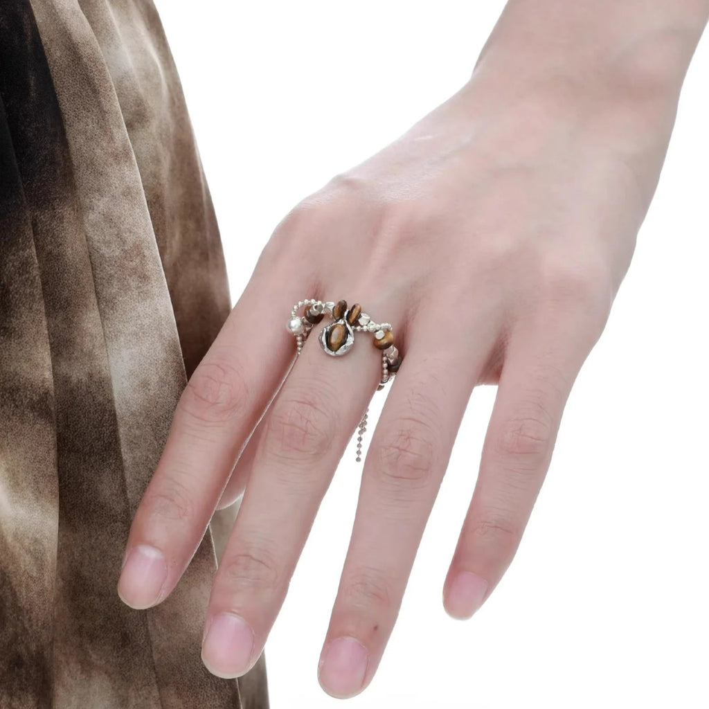 Sunset Mirage – Tiger’s Eye & Sterling Silver Chain Ring for Elegance & Energy
