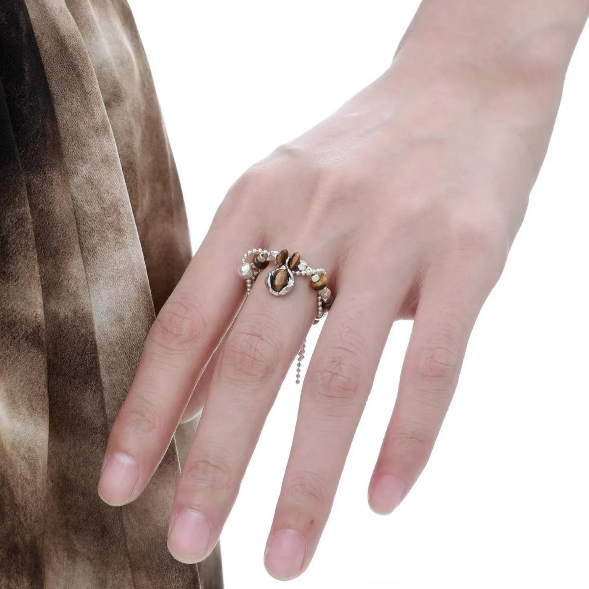 Sunset Mirage – Tiger’s Eye & Sterling Silver Chain Ring for Elegance & Energy