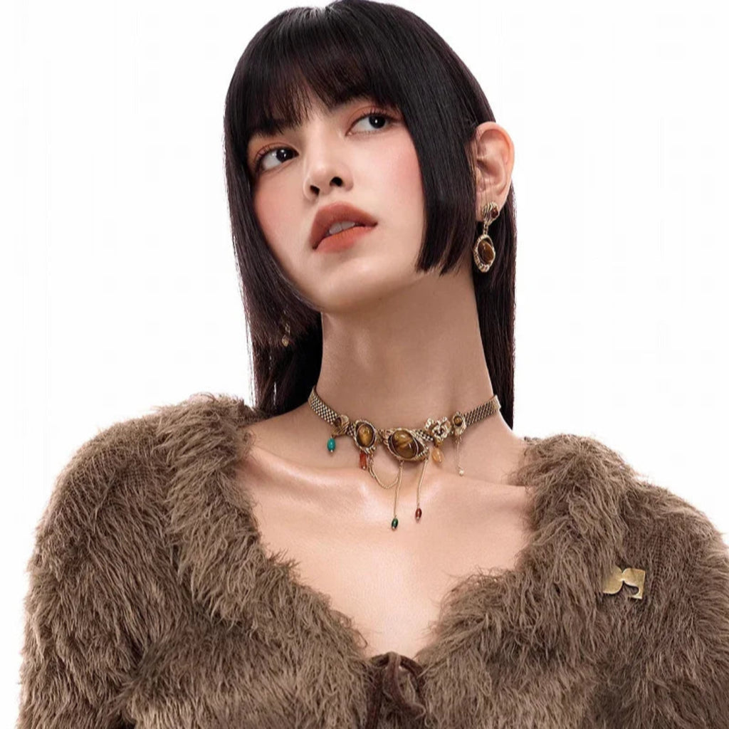 Vintage Dunes – Yadan-Inspired Tiger’s Eye Tassel Necklace