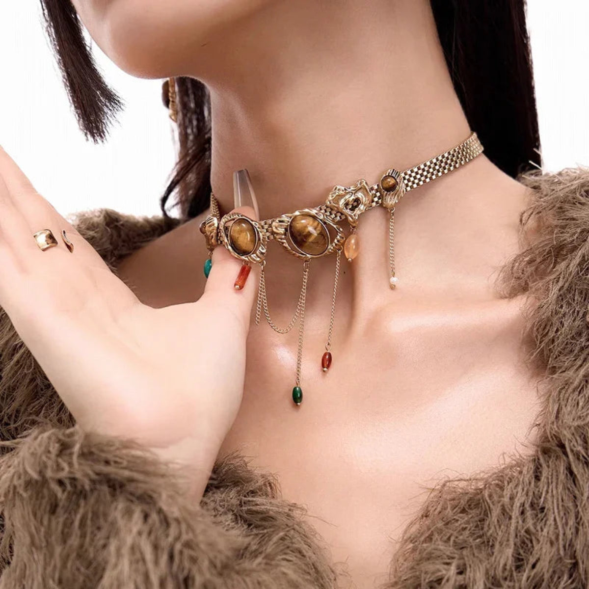 Vintage Dunes – Yadan-Inspired Tiger’s Eye Tassel Necklace